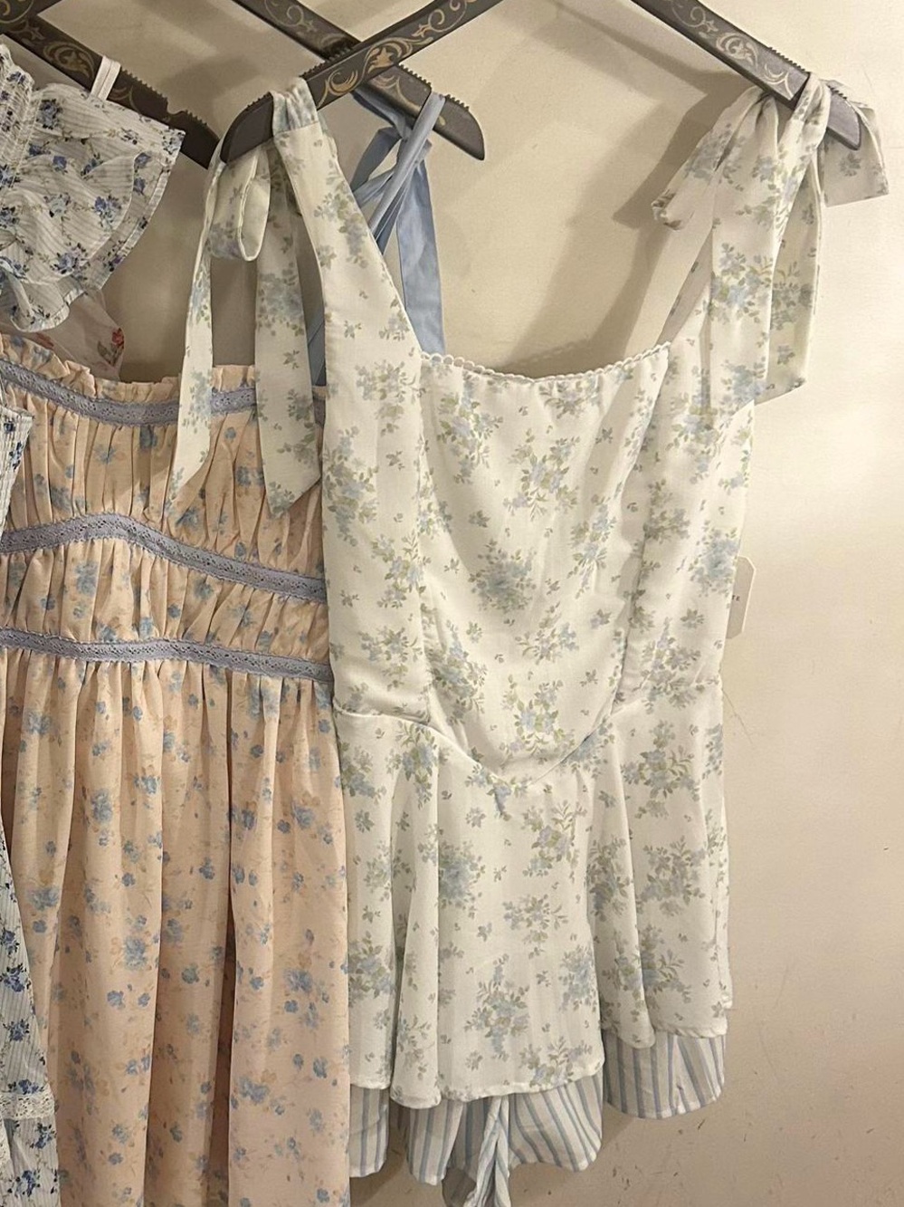 NWOT Altar'd State coquette-style floral and striped tie-shoulder romper - Picture 2 of 4